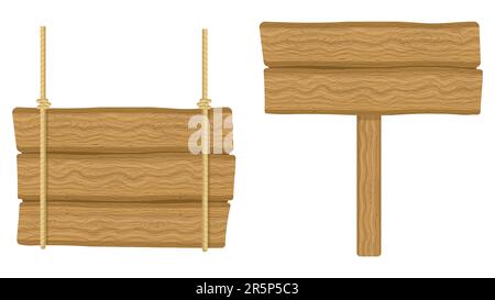 Set of wooden sign boards isolated on white background. Vector illustration. Eps 10. Stock Vector
