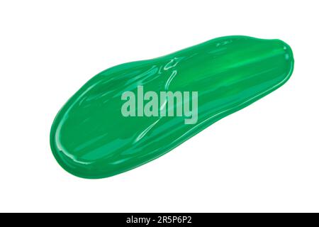 Classic green lipstick smear smudge isolated on white background. Trendy color makeup swatch Stock Photo