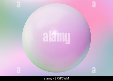 3d plastic abstract light mint, pink banner. Blurred saturated gradient background with pearl. 3d glossy ball with place for your text. Glass bubble o Stock Vector