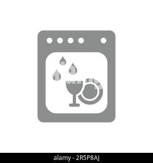Dishwasher and dishes filled vector icon. Dishwashing machine symbol. Stock Vector