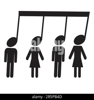 Silhouettes of men and women with musical notes instead of head Stock Vector