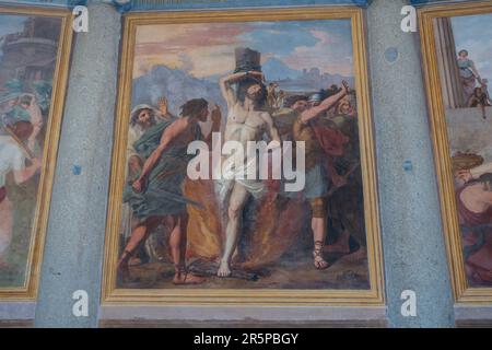 Scenes of Martyrdom in Basilica of St. Stephen in the Round on the Caelian Hill, named Santo Stefano Rotondo,  Hungary's 'national church' in Rome. Stock Photo