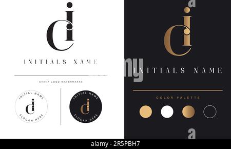 Luxury CI or IC Initial Monogram Text Letter Logo Design Stock Vector