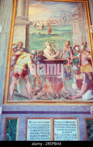 Scenes of Martyrdom in Basilica of St. Stephen in the Round on the Caelian Hill, named Santo Stefano Rotondo,  Hungary's 'national church' in Rome. Stock Photo