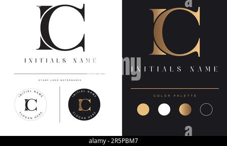 Luxury CI or IC Initial Monogram Text Letter Logo Design Stock Vector