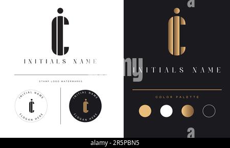Luxury CI or IC Initial Monogram Text Letter Logo Design Stock Vector