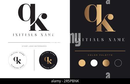 Luxury qk or kq Initial Monogram Text Letter Logo Design Stock Vector