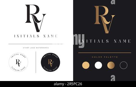 Luxury RV or VR Initial Monogram Text Letter Logo Design Stock Vector