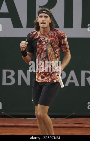 Stefanos Tsitsipas of Greece during day 8 of the 2023 French Open, Roland-Garros 2023, second Grand Slam tennis tournament of the year, on June 4, 2023 at Stade Roland-Garros in Paris, France - Photo: Jean Catuffe/DPPI/LiveMedia Stock Photo