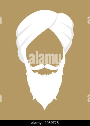 Face symbol of an old man with beard and mustache wearing a turban Stock Vector