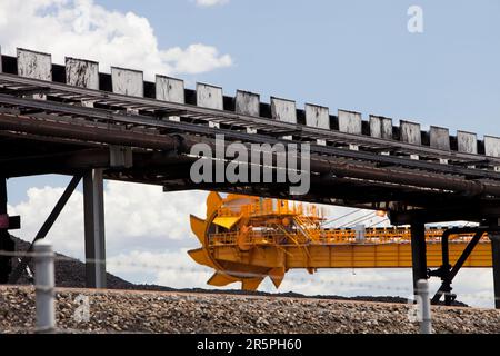Coal moving machinery at Port Waratah in Newcastle which is the worlds largest coal port. Coal from open cast coal mines in the Hunter Valley is exported around the world from here Stock Photo
