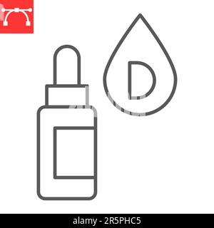 Vitamins drops D3 line icon, supplements and health, vitamin D3 in drops vector icon, vector graphics, editable stroke outline sign, eps 10. Stock Vector