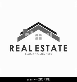 Simple Minimalist Real estate logo with Home Roofing Design Stock Vector