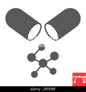 Amino acids glyph icon, supplements and vitamins, capsule with bcaa vector icon, vector graphics, editable stroke solid sign, eps 10. Stock Vector