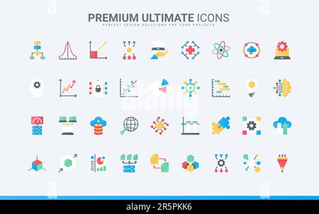 Machine learning, probability calculation, algorithms and system prediction. Data report and science model research, deep analysis with AI trendy flat Stock Vector