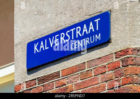 Kalverstraat Street Sign in Amsterdam, The Netherlands. The Kalverstraat is the most expensive shopping street in The Netherlands. Stock Photo