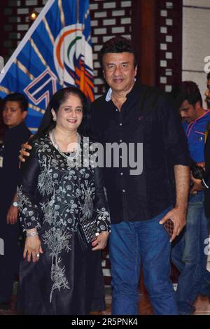 Anu Malik, Indian music composer, husband, wife, Anju Malik, Mumbai Indians, victory party, Mumbai, India on May 22, 2017 Stock Photo
