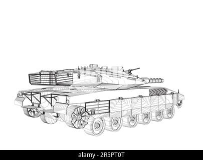 Isolated vector image for military concepts. Military tank. Military equipment. Blueprint of realistic tank. Detailed armored car. Industrial drawing. Stock Vector