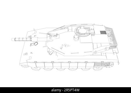 Isolated vector image for military concepts. Military tank. Military equipment. Blueprint of realistic tank. Detailed armored car. Industrial drawing. Stock Vector