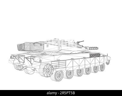 Isolated vector image for military concepts. Military tank. Military equipment. Blueprint of realistic tank. Detailed armored car. Industrial drawing. Stock Vector