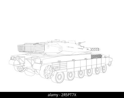 Isolated vector image for military concepts. Military tank. Military equipment. Blueprint of realistic tank. Detailed armored car. Industrial drawing. Stock Vector