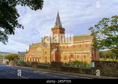 Kirkwall, UK - October 03, 2022: View of the St Magnus Cathedral, in Kirkwall, Orkney Islands, Scotland, UK