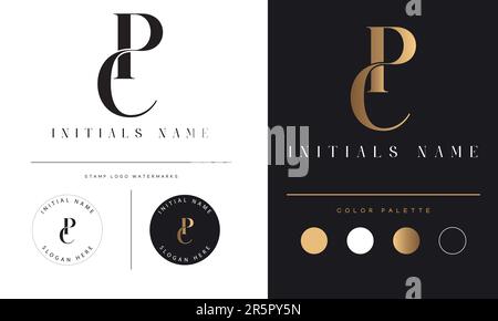 Luxury CP or PC Initial Monogram Text Letter Logo Design Stock Vector
