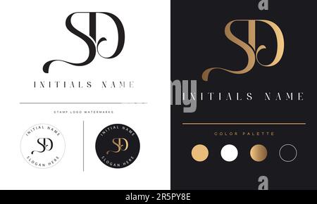 Luxury SD or DS Initial Monogram Text Letter Logo Design Stock Vector