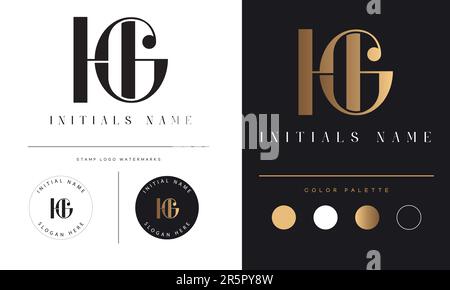 Luxury HG or HG Initial Monogram Text Letter Logo Design Stock Vector