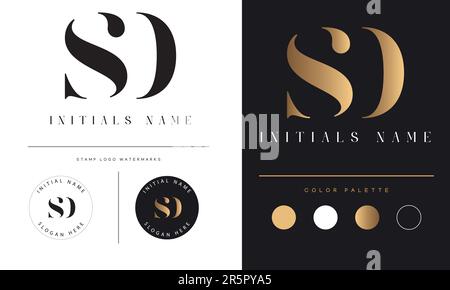 Luxury SD or DS Initial Monogram Text Letter Logo Design Stock Vector