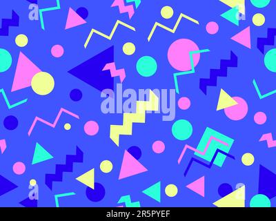 Memphis seamless pattern with geometric shapes in 80s style. Multicolored geometric shapes. Design of promotional products, wrapping paper, covers and Stock Vector