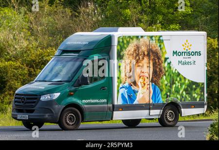 Stony Stratford,UK - June 4th 2023: 2019 MERCEDES-BENZ SPRINTER Morrisons  delivery van travelling on an English country road. Stock Photo