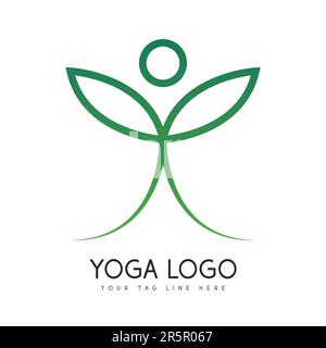 Human Yoga Logo Design Human Leaf Meditation Logotype Green Leaf Stock Vector
