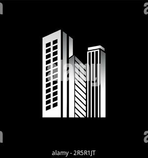 clean buildings logo design formed with lines with dark background Stock Vector