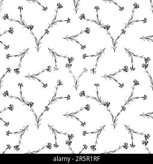Botanical hand drawn floral seamless pattern. Spring plant vintage abstract background. Creative doodle style. Graphic design wallpaper, packaging, we Stock Vector