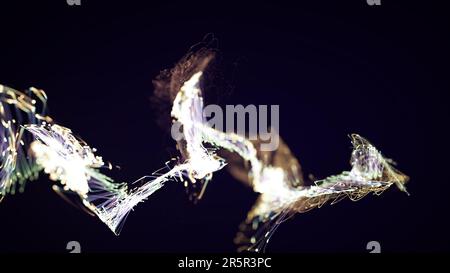 3D rendering of a colorful abstract stylish particle and plexus system on a dark background. For a festive atmosphere. Suitable for the appearance of Stock Photo