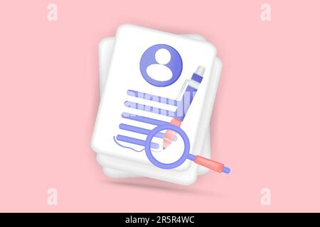 3d Paper clipboard document management task note todo check list with searching database and pencil, Project plan, fast work, success, time management Stock Vector