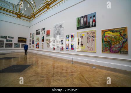 London UK. 5 June 2023 . Press preview of Summer Exhibition  2023 at the Royal Academy of Arts  in Piccadilly exhibiting over 1,600 contemporary artworks  covering painting, film, sculpture and photography with this year’s theme of Only Connect, inspired by a quote from the novel Howards End by E. M. Forster. The contemporary art show is curated by David Remfry RA and runs from 13 June to 20 August 2023. Credit: amer ghazzal/Alamy Live News Stock Photo