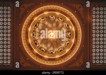 A stunning low-angle view of fragments of the architecture of the Presidential Palace of the United Arab Emirates in Abu Dhabi Stock Photo