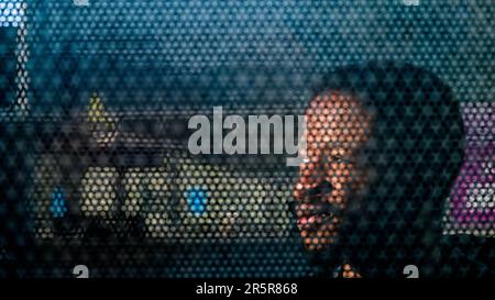 A young African American man in a contemplative stance Stock Photo