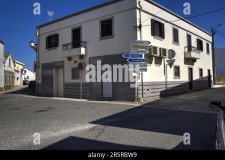 Quiaios, Portugal - August 14, 2022: Street view showing roads, buildings and street signs Stock Photo