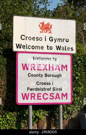 Welcome to Wales Welcome to Wrexham signs in the village of Holt in ...
