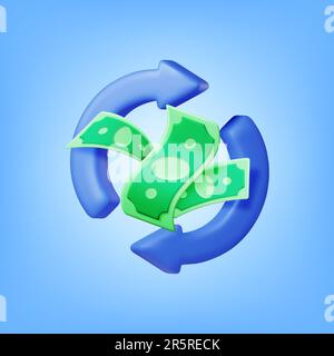 3D Round Arrow with Dollar Banknotes Stock Vector