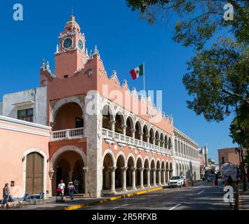 Colonial architecture, Municipal Palace, Palacio Municipal, Merida, Yucatan State, Mexico Stock Photo