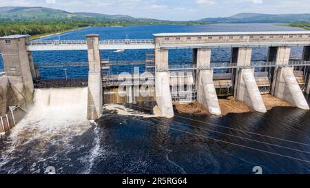 O'Brien's Bridge water dam, Clare Ireland -May,28, 2022,Parteen Weir in the headrace canal to Ardnacrusha Power Station Stock Photo