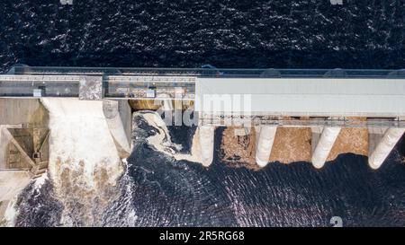 O'Brien's Bridge water dam, Clare Ireland -May,28, 2022,Parteen Weir in the headrace canal to Ardnacrusha Power Station Stock Photo