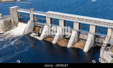 O'Brien's Bridge water dam, Clare Ireland -May,28, 2022,Parteen Weir in the headrace canal to Ardnacrusha Power Station Stock Photo