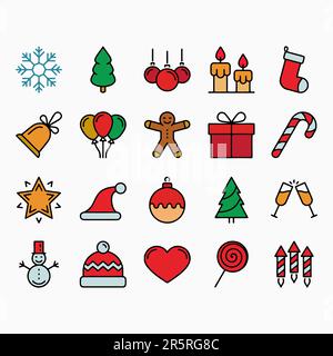 Flat Christmas ornaments icon set Stock Vector