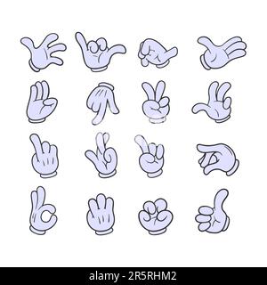 Cartoon gloved arms. Comic hands in gloves, retro doodle arms with different gestures vector isolated illustration icons set Stock Vector