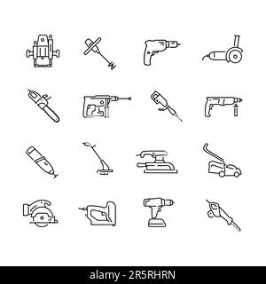 Power tools line icon set. Isolated signs on white background Stock Vector